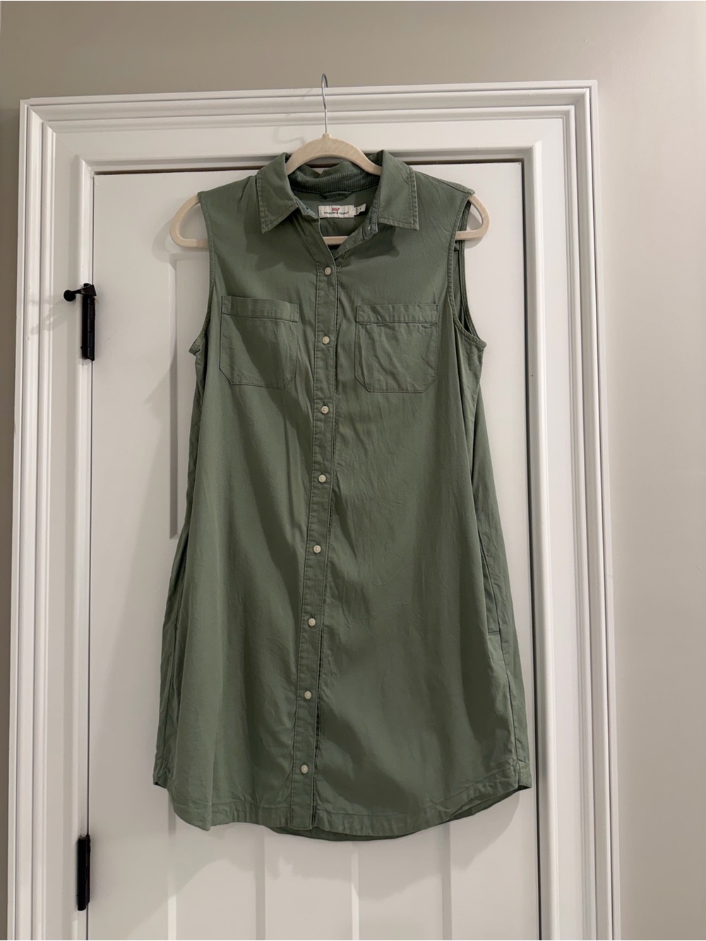 Vineyard Vines Olive Green Sleeveless Button-Front Shirt Dress